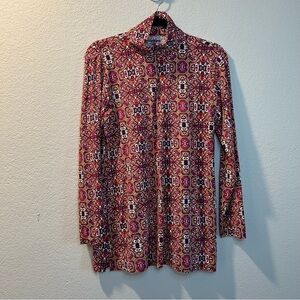 Women’s Lands’ End pink patterned athletic half zip pullover sweater size 10/12